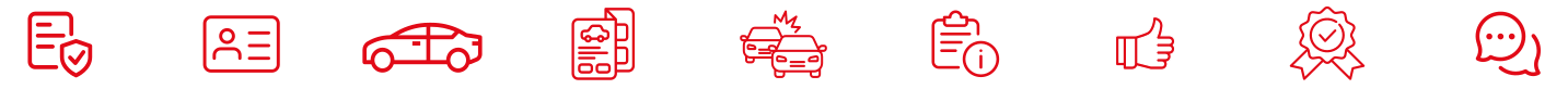 Suzuki service icon set: documents, licence, vehicle, parts catalogue, accident, service call, recommendations, warranty and customer service